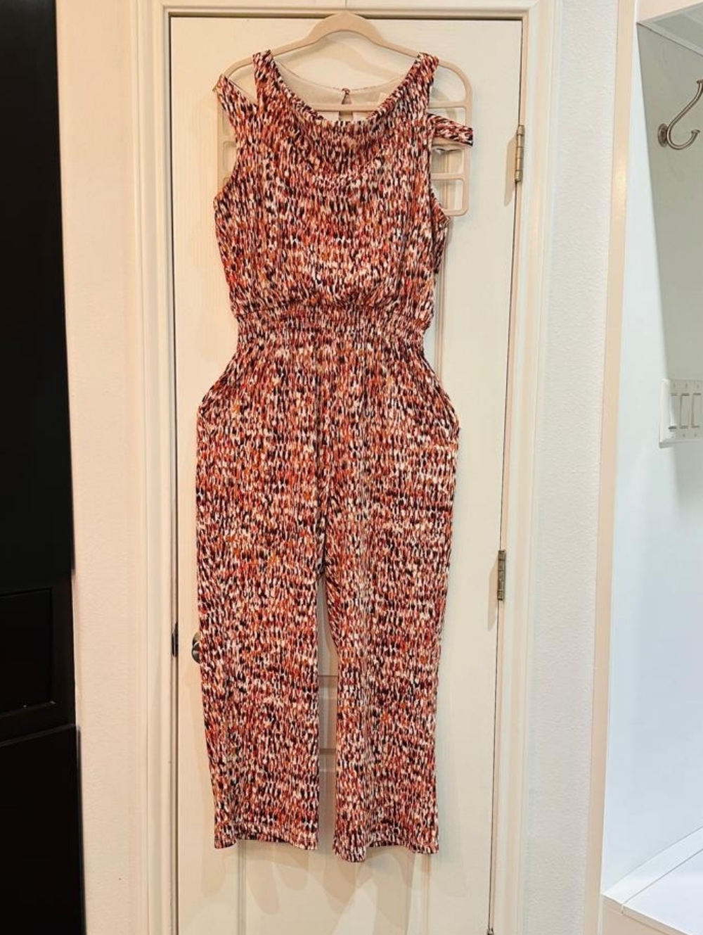 Jumpsuit Enfocus Studio Orange & Black Printed Sleeveless Jumpsuit